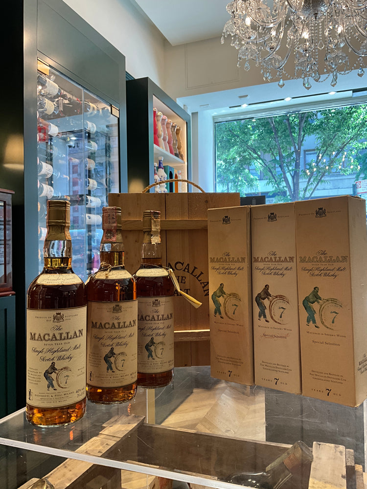 The Macallan 7yo 1980s Giovinetti & Figli Wooden Case 3 bottles selection 75cl 40%abv x 3