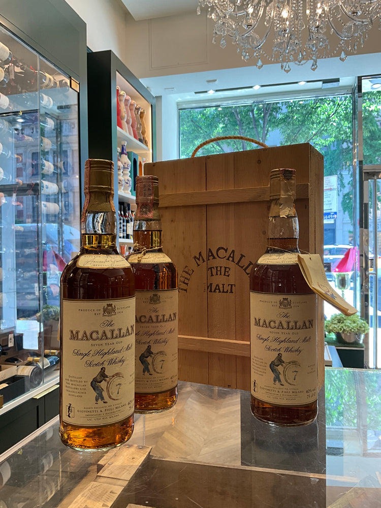 The Macallan 7yo 1980s Giovinetti & Figli Wooden Case 3 bottles selection 75cl 40%abv x 3